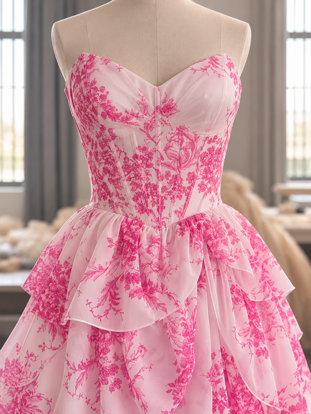 Editorial visualization of the pink floral dress bodice