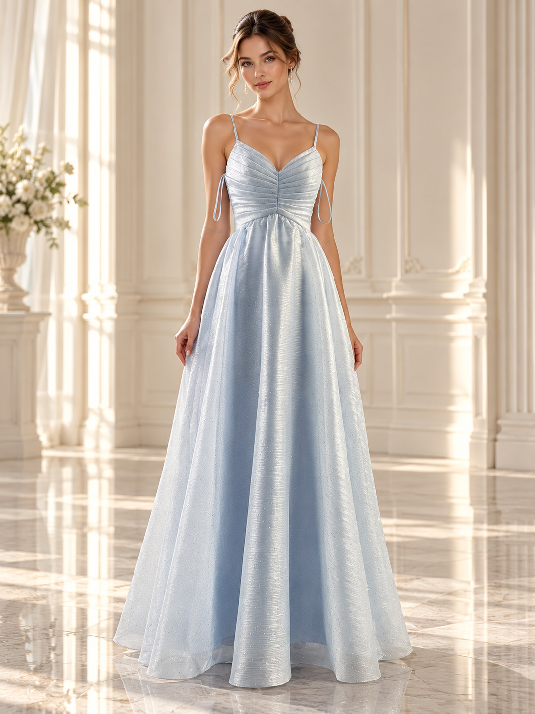 Pale Blue Ruched A-Line Formal Gown
