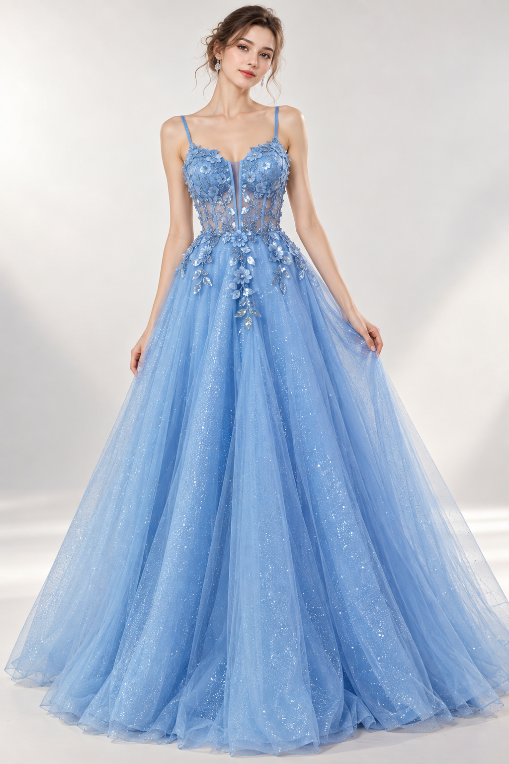 Blue floral prom dress